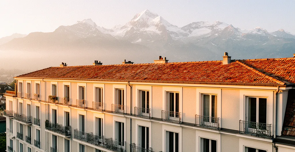 Appartement moderne avec balcon surplombant Mulhouse et les montagnes suisses au loin