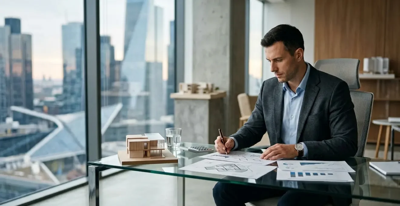 Investisseur consultant des graphiques de rendement sur tablette dans un bureau moderne