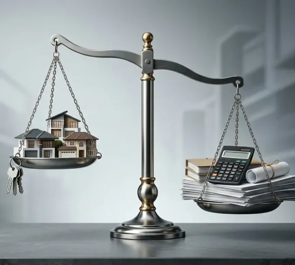 Scène représentant l'équilibre des forces entre acheteurs et vendeurs sur le marché immobilier