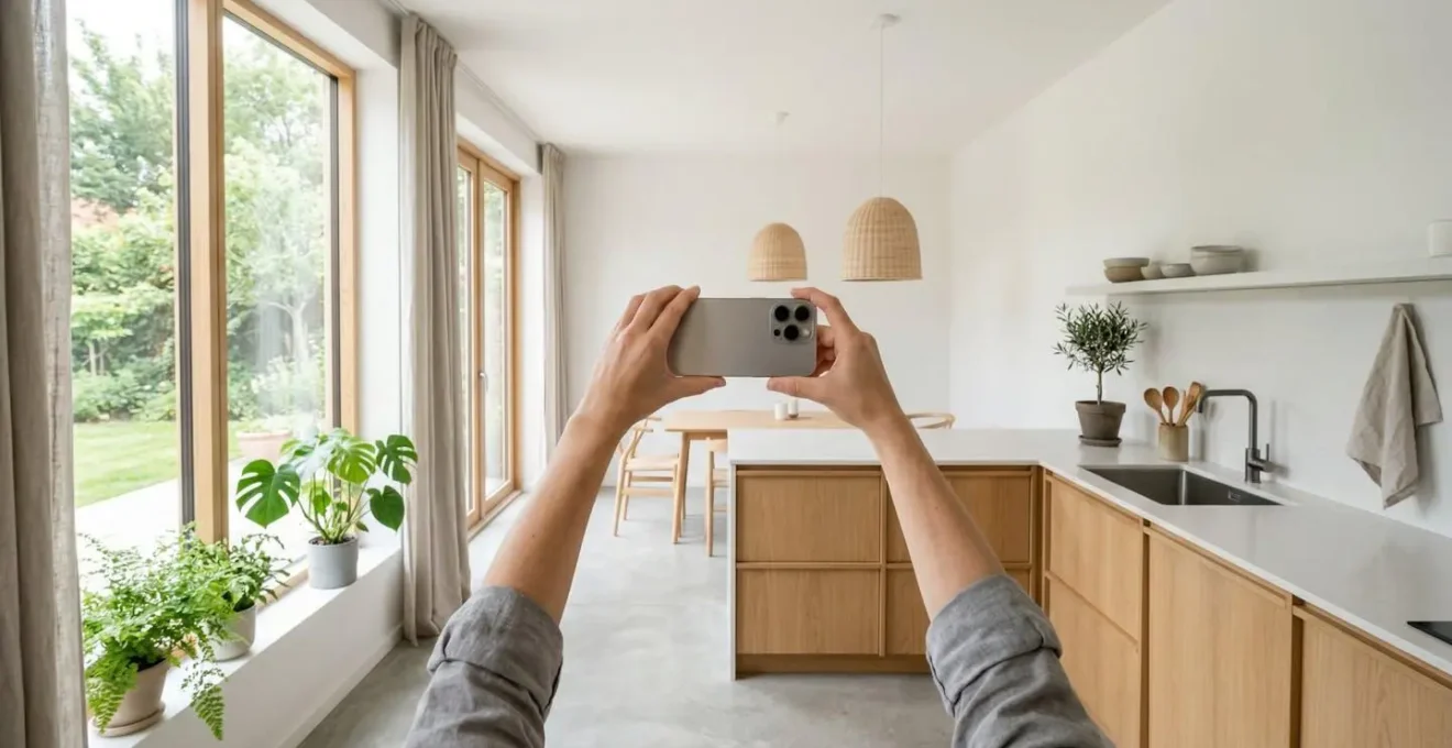 Personne tenant un smartphone montrant un appel vidéo pour diagnostic plomberie à distance