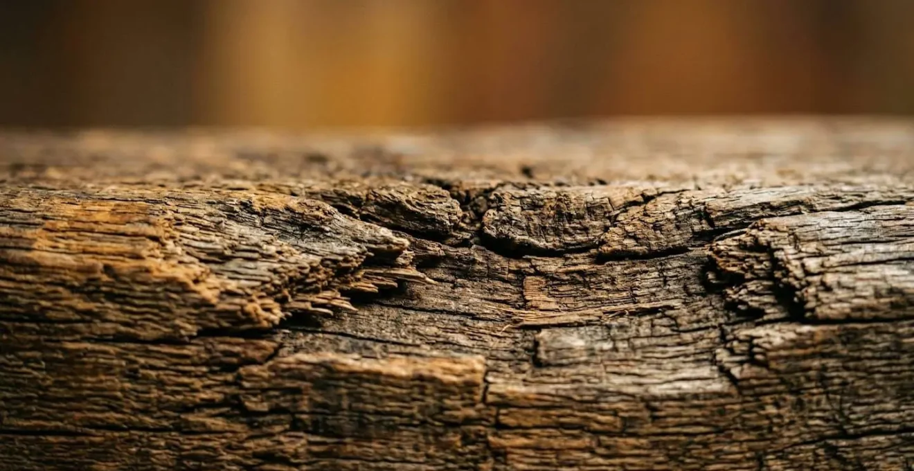 Gros plan sur inspection d'une poutre ancienne avec signes d'usure naturelle