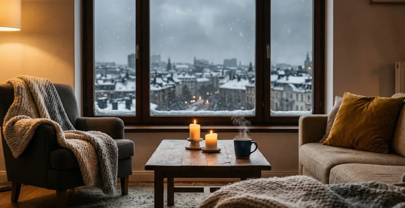 Intérieur d'appartement mulhousien baigné de lumière douce en hiver