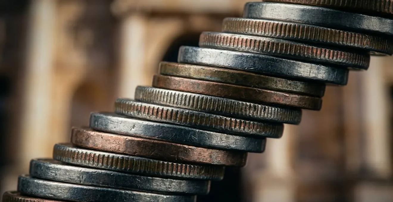 Vue macro de pièces empilées formant une courbe de croissance