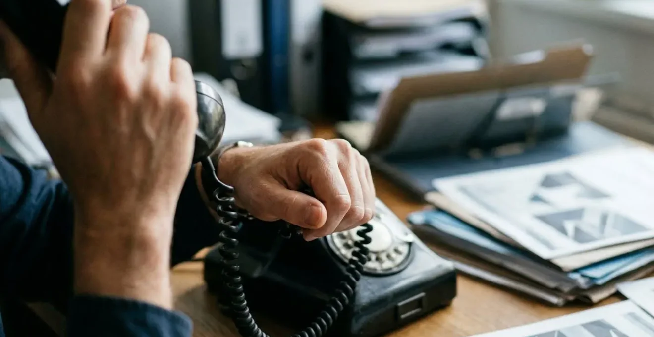Bureau avec téléphone et documents de vérification d'emploi